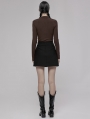 Black Gothic Punk A-Line Short Skirt With Decorative Belt