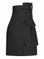 Black Gothic Punk A-Line Short Skirt With Decorative Belt