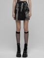 Black and White Gothic Punk Side Slit Tie Dyed A-Line Skirt