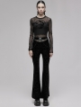 Black Gothic Dark Printed Velvet Flared Pants for Women