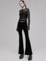 Black Gothic Dark Printed Velvet Flared Pants for Women