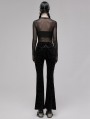 Black Gothic Dark Printed Velvet Flared Pants for Women