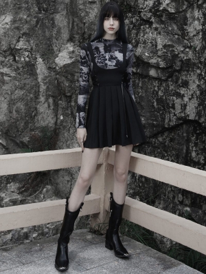 Black Gothic Pleated Strap Short Daily Wear Dress