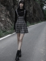 Black and White Plaid Gothic Pleated Strap Short Daily Wear Dress