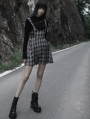 Black and White Plaid Gothic Pleated Strap Short Daily Wear Dress