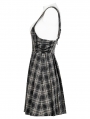 Black and White Plaid Gothic Pleated Strap Short Daily Wear Dress