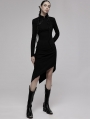 Black Gothic Punk Asymmetric Cheongsam Collar Long Dress