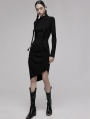 Black Gothic Punk Asymmetric Cheongsam Collar Long Dress