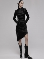 Black Patterned Gothic Punk Asymmetric Cheongsam Collar Long Dress