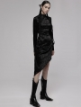 Black Patterned Gothic Punk Asymmetric Cheongsam Collar Long Dress