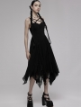 Black Gothic Street Fashion Pentagram Layered Lace Chiffon Irregular Slip Dress