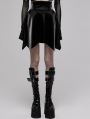 Black Gothic Daily Wear PU Leather High Waist Asymmetric Skirt