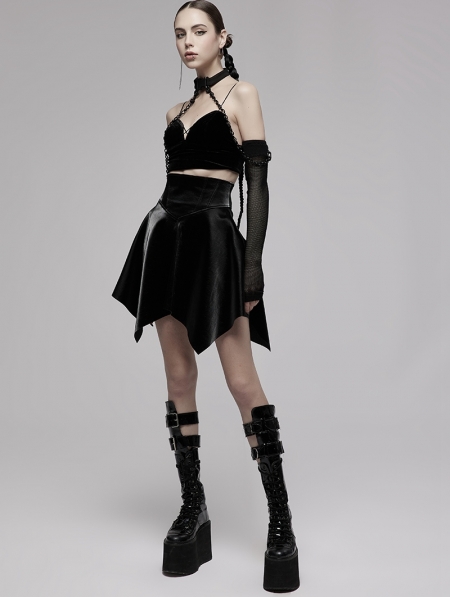 Black Gothic Daily Wear PU Leather High Waist Asymmetric Skirt ...