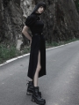 Black Gothic Simple A-Line Long Skirt with Detachable Belt