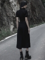Black Gothic Simple A-Line Long Skirt with Detachable Belt