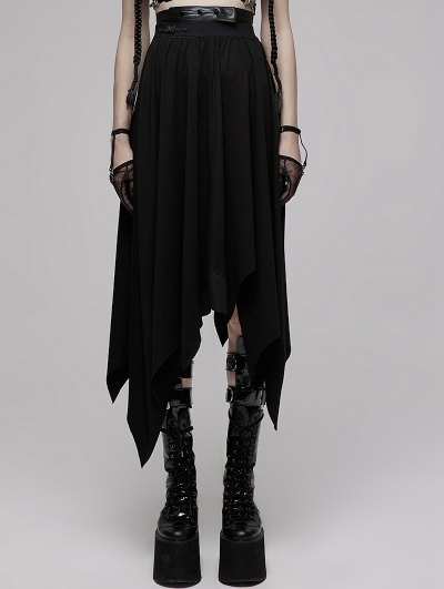 Black Gothic Punk Irregular Daily Wear Long Elastic Skirt