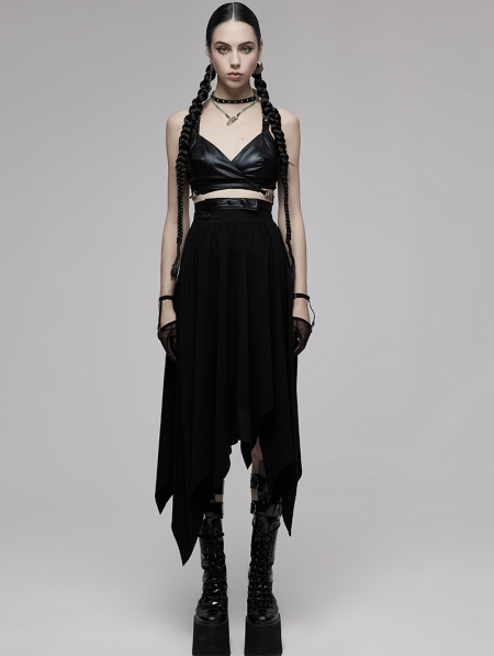 Black Gothic Punk Irregular Daily Wear Long Elastic Skirt - Devilnight ...