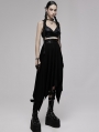 Black Gothic Punk Irregular Daily Wear Long Elastic Skirt