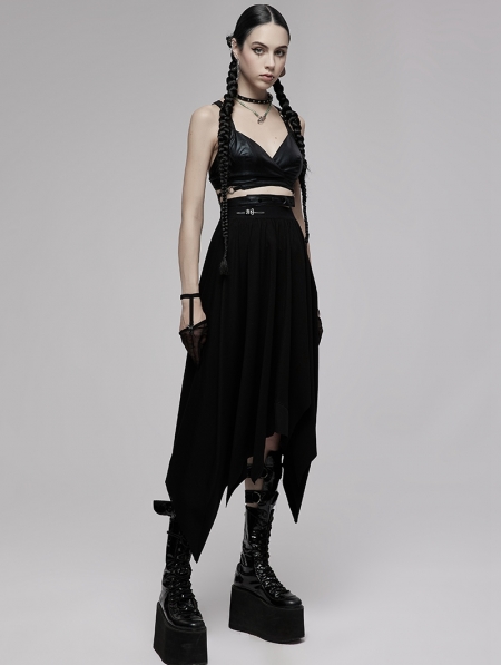 Black Gothic Punk Irregular Daily Wear Long Elastic Skirt - Devilnight ...