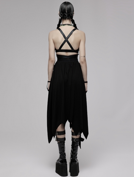 Black Gothic Punk Irregular Daily Wear Long Elastic Skirt - Devilnight ...