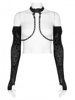 Black Gothic Dark Dragon Pattern Arm Sleeves with Detachable Choker