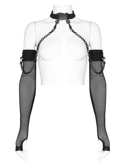 Black Gothic Punk Rhombus Gauze Arm Sleeves with Detachable Choker