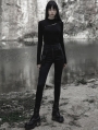 Black Gothic Fit Split Long Sleeve T-Shirt for Women