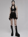 Black Gothic Punk Cross Strap Crop Top for Women