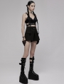 Black Gothic Punk Cross Strap Crop Top for Women