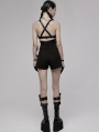 Black Gothic Punk Cross Strap Crop Top for Women