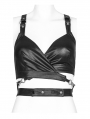 Black Gothic Punk Cross Strap Crop Top for Women