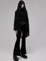 Black Gothic Knitted Daily Wear Hooded Long Cardigan for Women