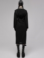 Black Gothic Chinese Style Dark Pattern Chiffon Long Hooded Coat for Women