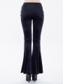 Dark Blue Gothic Velvet Sexy Hollow Out Lace Applique Flared Trousers for Women