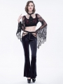 Dark Blue Gothic Velvet Sexy Hollow Out Lace Applique Flared Trousers for Women