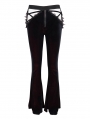 Dark Blue Gothic Velvet Sexy Hollow Out Lace Applique Flared Trousers for Women