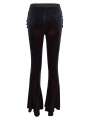 Dark Blue Gothic Velvet Sexy Hollow Out Lace Applique Flared Trousers for Women