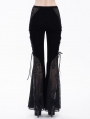 Black Gothic Sexy Velvet Lace Transparent Flared Trousers for Women