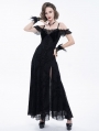 Black Vintage Gothic Sexy Off-the-Shoulder Lace Slit Long Party Dress