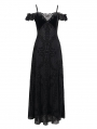 Black Vintage Gothic Sexy Off-the-Shoulder Lace Slit Long Party Dress