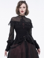 Black Gothic Lace Applique Beading Long Sleeve Shirt for Women