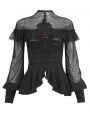 Black Gothic Lace Applique Beading Long Sleeve Shirt for Women