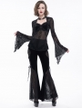 Black Gothic Sexy Vintage Transparent Long Trumpet Sleeve Shirt for Women