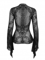 Black Gothic Sexy Vintage Transparent Long Trumpet Sleeve Shirt for Women