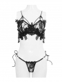 Black Gothic Floral Lace Beading Two-Piece Sexy Lingerie Set