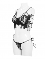 Black Gothic Floral Lace Beading Two-Piece Sexy Lingerie Set