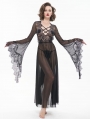 Black Gothic Sexy Hollow Out Transparent Lace Long Dress with G-String