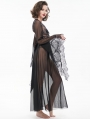 Black Gothic Sexy Hollow Out Transparent Lace Long Dress with G-String