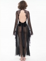 Black Gothic Sexy Hollow Out Transparent Lace Long Dress with G-String