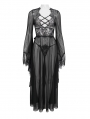 Black Gothic Sexy Hollow Out Transparent Lace Long Dress with G-String